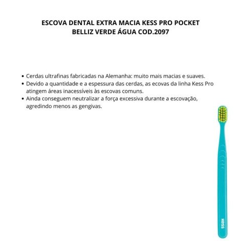 Escova Dental Extra Macia Kess Pro Pocket Belliz Verde Água