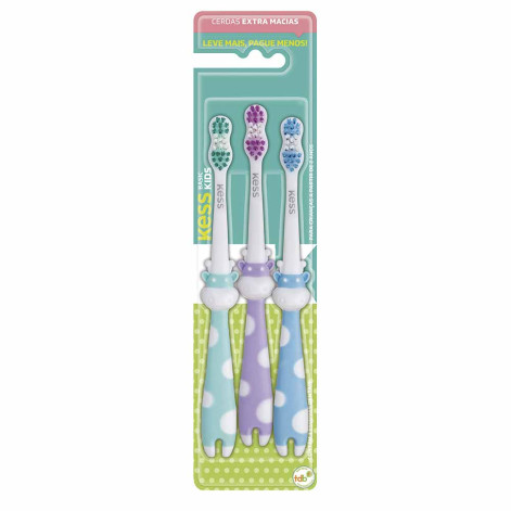 Três Escovas Dentais Kess Infantis Basic Pets Três Escovas Dentais Kess Infantis Basic Pets