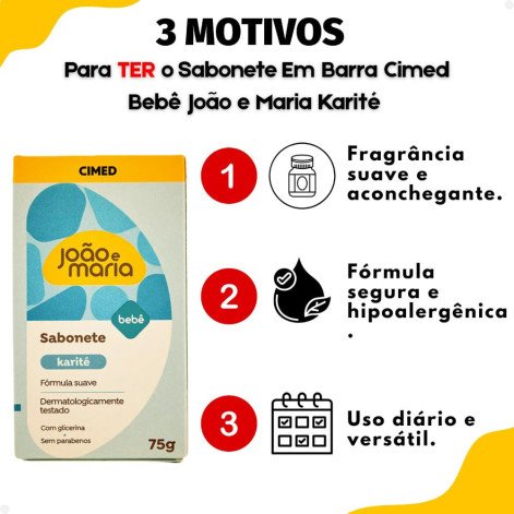 Sabonete Em Barra Cimed Bebê João e Maria Karité 75g