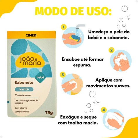 Sabonete Em Barra Cimed Bebê João e Maria Karité 75g
