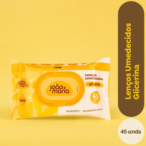 Lenços Umedecidos João e Maria Bebê Glicerina Hipoalergênico Sem Fragrância 45 Unidades