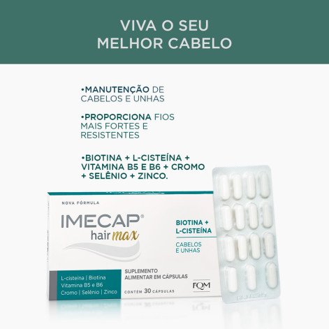 Vitaminas para Cabelos e Unhas com Cisteína Imecap Hair Max 30 Cápsulas Vitaminas para Cabelos e Unhas com Cisteína Imecap Hair Max 30 Cápsulas
