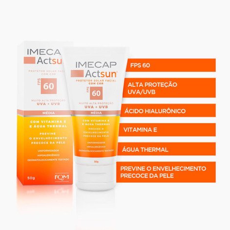 Protetor Solar Facial Imecap Actsun FPS60 Cor Média 50g