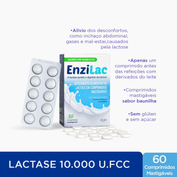 Enzilac 10000U.FCC Sabor Baunilha 60 Comprimidos Mastigáveis