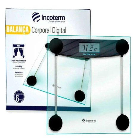 Balança Corporal Digital Slim Banheiro Até 150kg, Resistencia, Visor de cristal, Tecnologia digital - Incoterm