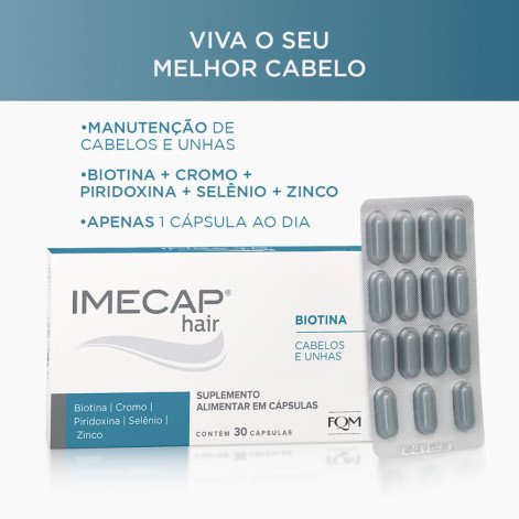 Imecap Hair 30 Cápsulas - Vitaminas Para Cabelos E Unhas Com Biotina