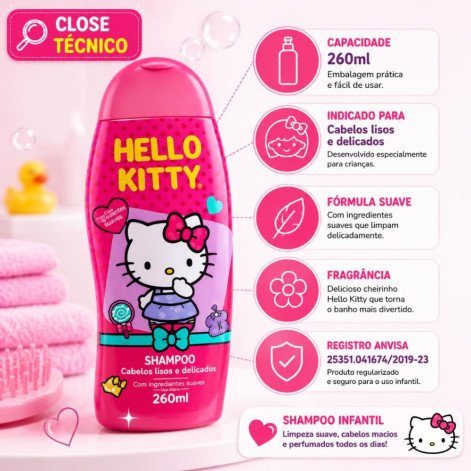 Shampoo Cabelos Lisos e Delicados Hello Kitty 260ml Cia da Natureza
