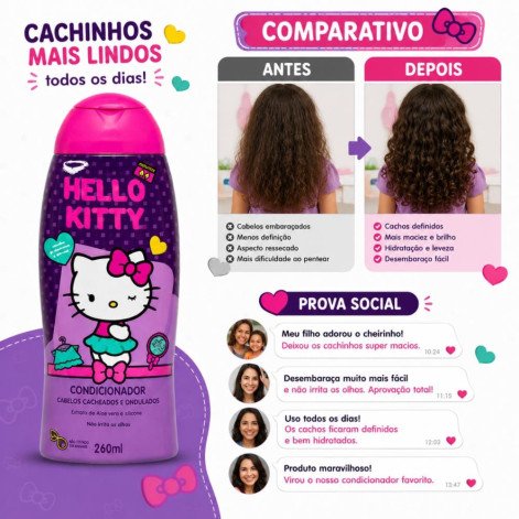 Condicionador Cabelos Cacheados e Ondulados Hello Kitty 260ml Cia da Natureza