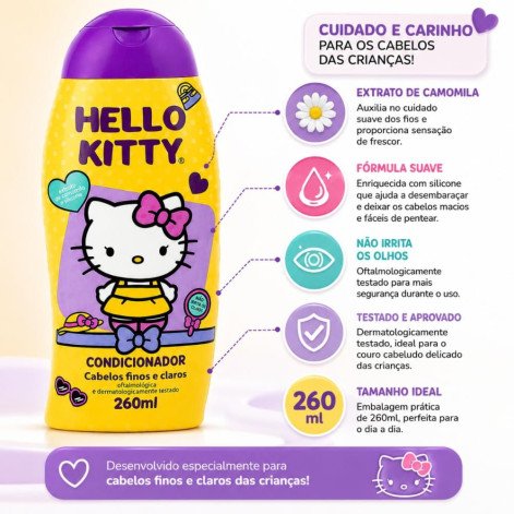 Condicionador Cabelos Finos e Claros Hello Kitty 260ml Cia da Natureza