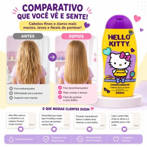 Condicionador Cabelos Finos e Claros Hello Kitty 260ml Cia da Natureza