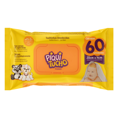 Toalha Umedecida Macia Piquitucho Premium 60 Unidades