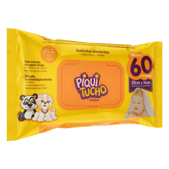 Toalha Umedecida Macia Piquitucho Premium 60 Unidades
