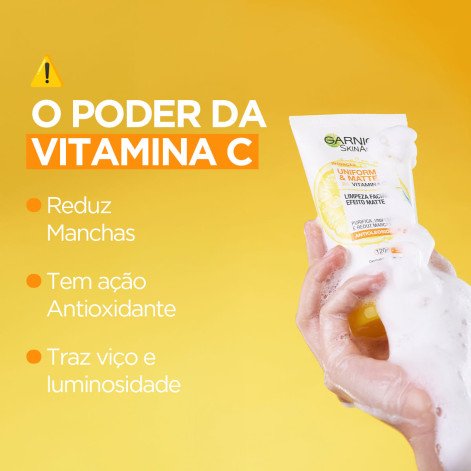 Sabonete Líquido Limpeza Facial Garnier Uniform & Matte Vitamina C Antioleosidade 120g
