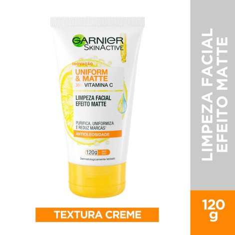 Sabonete Líquido Limpeza Facial Garnier Uniform & Matte Vitamina C Antioleosidade 120g