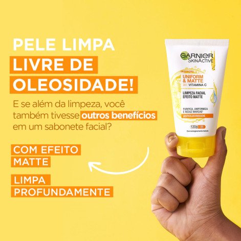 Sabonete Líquido Limpeza Facial Garnier Uniform & Matte Vitamina C Antioleosidade 120g