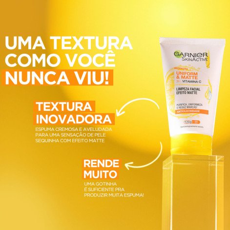 Sabonete Líquido Limpeza Facial Garnier Uniform & Matte Vitamina C Antioleosidade 120g