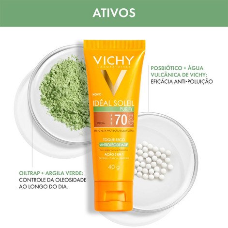 Protetor Solar Facial Vichy Idéal Soleil Purify FPS70 Cor Média 40g