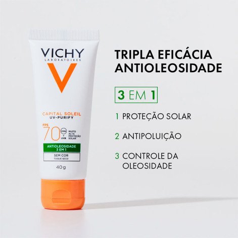 Protetor Solar Capital Soleil Vichy Purify FPS70 Sem Cor 40g
