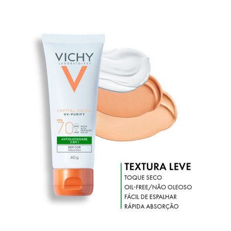 Protetor Solar Capital Soleil Vichy Purify FPS70 Sem Cor 40g