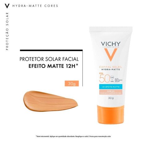 Protetor Solar Facial Vichy Hydra-Matte FPS50 Cor 2.0 30g