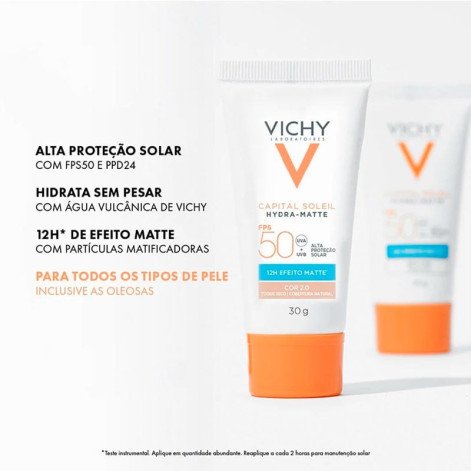 Protetor Solar Facial Vichy Hydra-Matte FPS50 Cor 2.0 30g