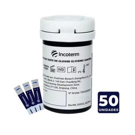Tiras De Teste De Glicose Incoterm Glycemic Control 50 Tiras