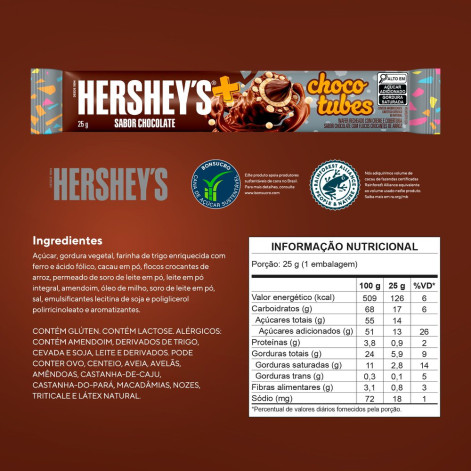 Chocolate Hershey's Chocotubes Sabor Chocolate Ao Leite 25g
