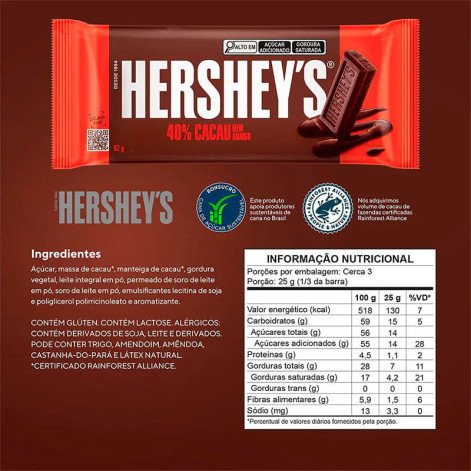 Chocolate Hershey’s Meio Amargo 40% Cacau 82g