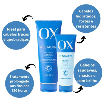 Kit Ox Restaura Cabelos Fracos e Quebradiços - Shampoo 375ml +  Condicionador 170ml