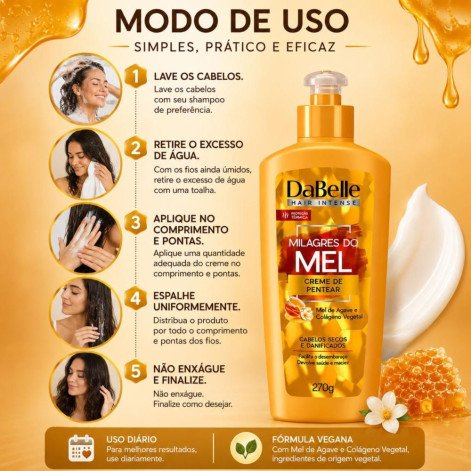 Creme De Pentear Dabelle 270g Milagres Do Mel