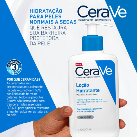 Loção Corporal CeraVe Hidratante com Ceramidas e Ácido Hialurônico Sem Perfume Pele Seca a Extra Seca 340ml Loção Corporal CeraVe Hidratante com Ceramidas e Ácido Hialurônico Sem Perfume Pele Seca a Extra Seca 340ml