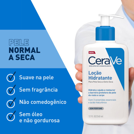 Loção Corporal CeraVe Hidratante com Ceramidas e Ácido Hialurônico Sem Perfume Pele Seca a Extra Seca 340ml Loção Corporal CeraVe Hidratante com Ceramidas e Ácido Hialurônico Sem Perfume Pele Seca a Extra Seca 340ml
