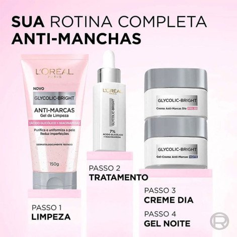 Gel-Creme Facial Anti-Marcas Noite L'oréal Paris Glycolic Bright 49g Gel-Creme Facial Anti-Marcas Noite L'oréal Paris Glycolic Bright 49g
