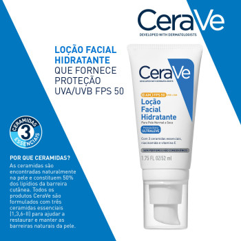 Loção Hidratante Facial CeraVe AM FPS 50 Proteção Solar e Hidratação com Ceramidas 52ml