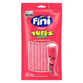 Bala de Gelatina Fini Tubes Azedinhos Sabor Morango e Nata 80g