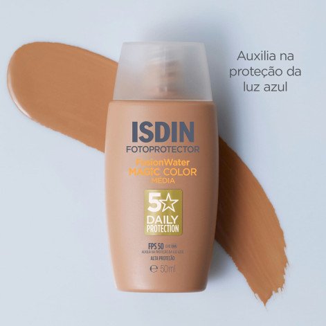 Protetor Solar Facial Isdin Fusion Water Magic Color FPS50 Cor Média - 50ml