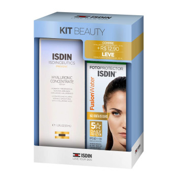 Kit Sérum Isdin Isdinceutics Prevent Hyaluronic Concentrate + Protetor Solar Facial Toque Seco FPS 60 Fotoprotector Isdin Fusion Water 30ml