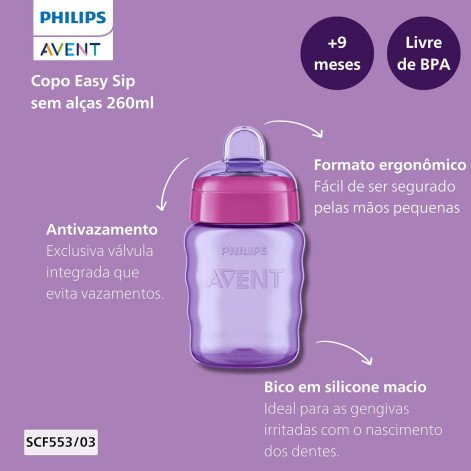 Copo de Transição Philips Avent Easy Sip +9 meses Antivazamento Rosa 260ml 1 Unidade