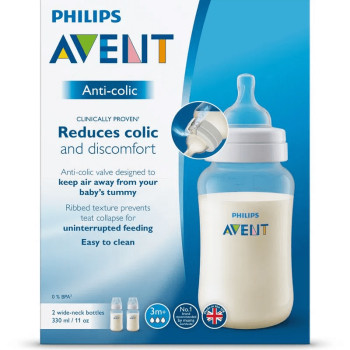 Kit Duplo Mamadeira Anti-Colic Transparente 330ml Philips Avent Kit Duplo Mamadeira Anti-Colic Transparente 330ml Philips Avent