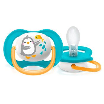 Chupeta Philips Avent Ultra Air Pinguim Cor Azul e Laranja 6-18 Meses 1 Unidade