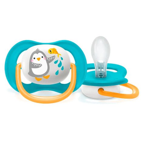 Chupeta Philips Avent Ultra Air Pinguim Cor Azul e Laranja 6-18 Meses 1 Unidade