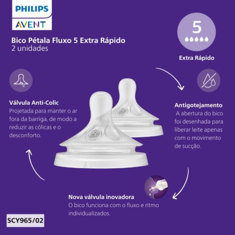Bico para Mamadeira Avent Pétala 3.0 T5 6m+ 2 Unidades