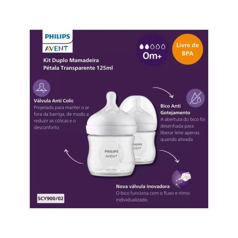 Mamadeira Pétala 3.0 125ml +0m Transparente 2und Philips Avent