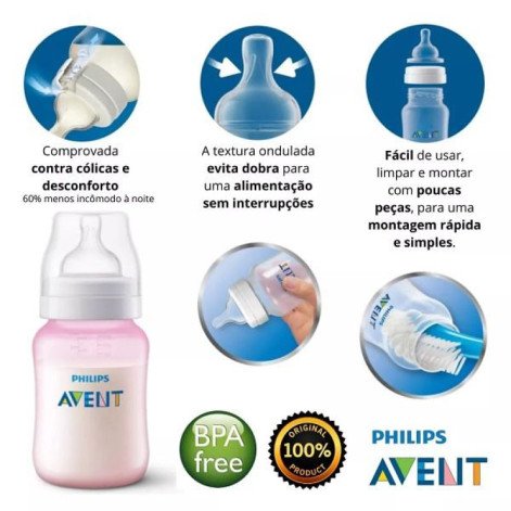 Mamadeira Classica ANTI-COLIC 260ML Rosa Philips AVENT SCY121/09 Mamadeira Classica ANTI-COLIC 260ML Rosa Philips AVENT SCY121/09