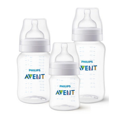 Kit Triplo Mamadeiras Anti-Colic 125 ml + 260 ml + 330 ml Transparentes – Philips Avent