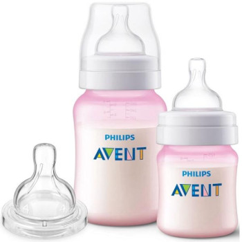 Kit 2 Mamadeiras Classica Rosa 125ML e 260ML + 1 Bico 6M+ Philips AVENT SCY119/14