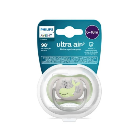 Chupeta Avent Ultra Air SCF086/05 6-18 Meses Decorada Baleia Verde 1 Unidade