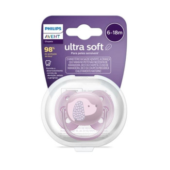Chupeta Avent Ultra Soft SCF092/05 6-18 Meses Decorada Cachorro Rosa 1 Unidade