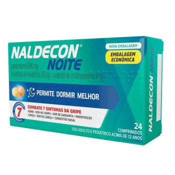 Naldecon Noite Paracetamol 800mg + Cloridrato Fenillefrina 20mg + Maleato de Carbinoxamina 4mg 24 comprimidos
