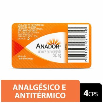 Anador Dipirona Monoidratada 500mg 4 Comprimidos